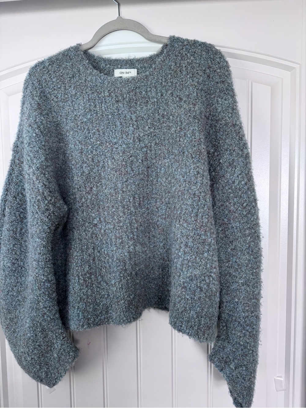 Cozy On 34th Slate Blue-Grey Bouclé Crewneck Sweater